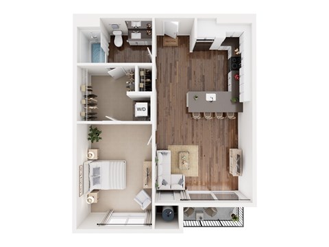 Floor plan for 1 bed, 1 bath, 718 sqft